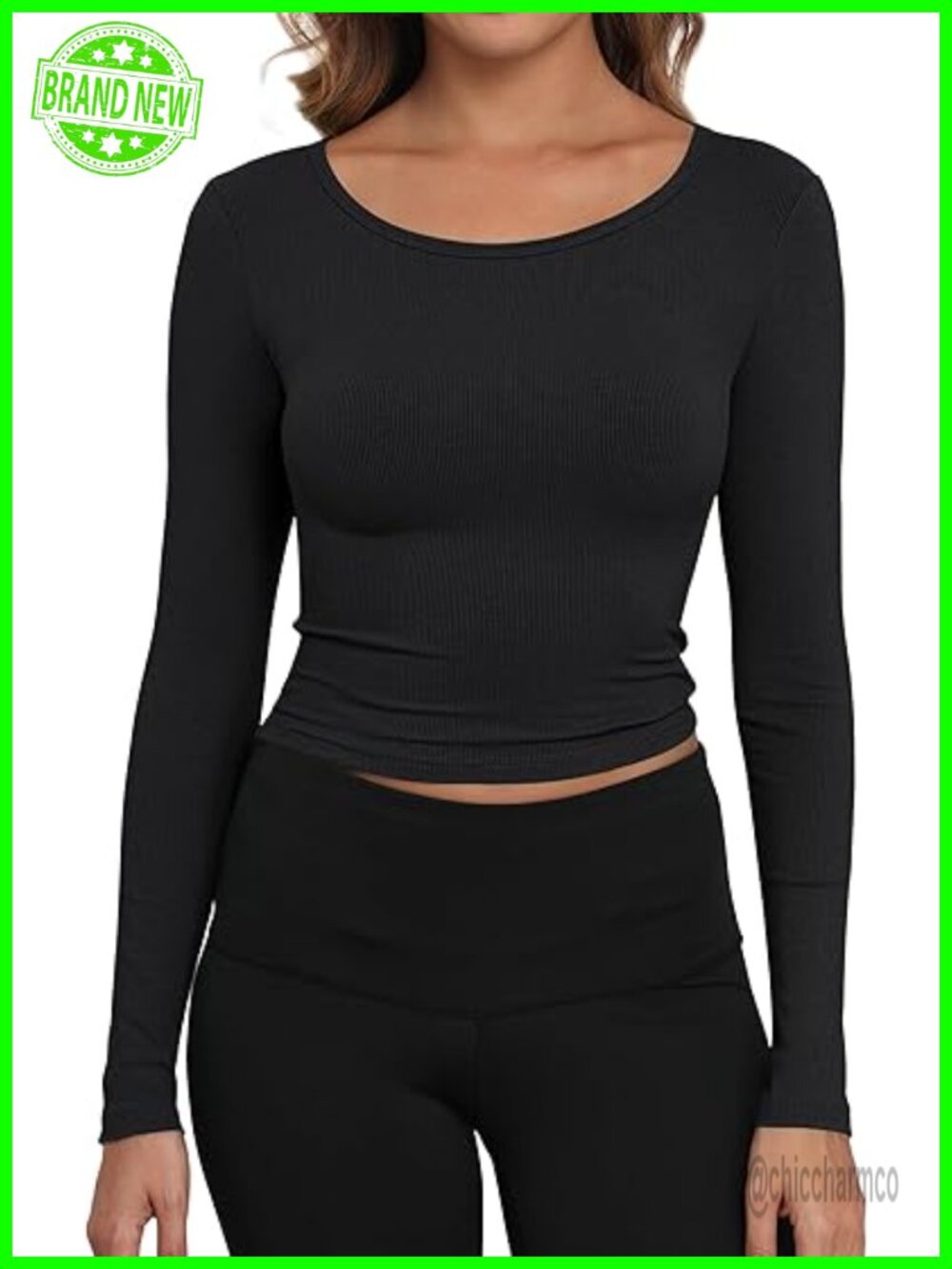 Women's Ribbed Fitted Boat Neck Long Sleeve Crop Top T-Shirt